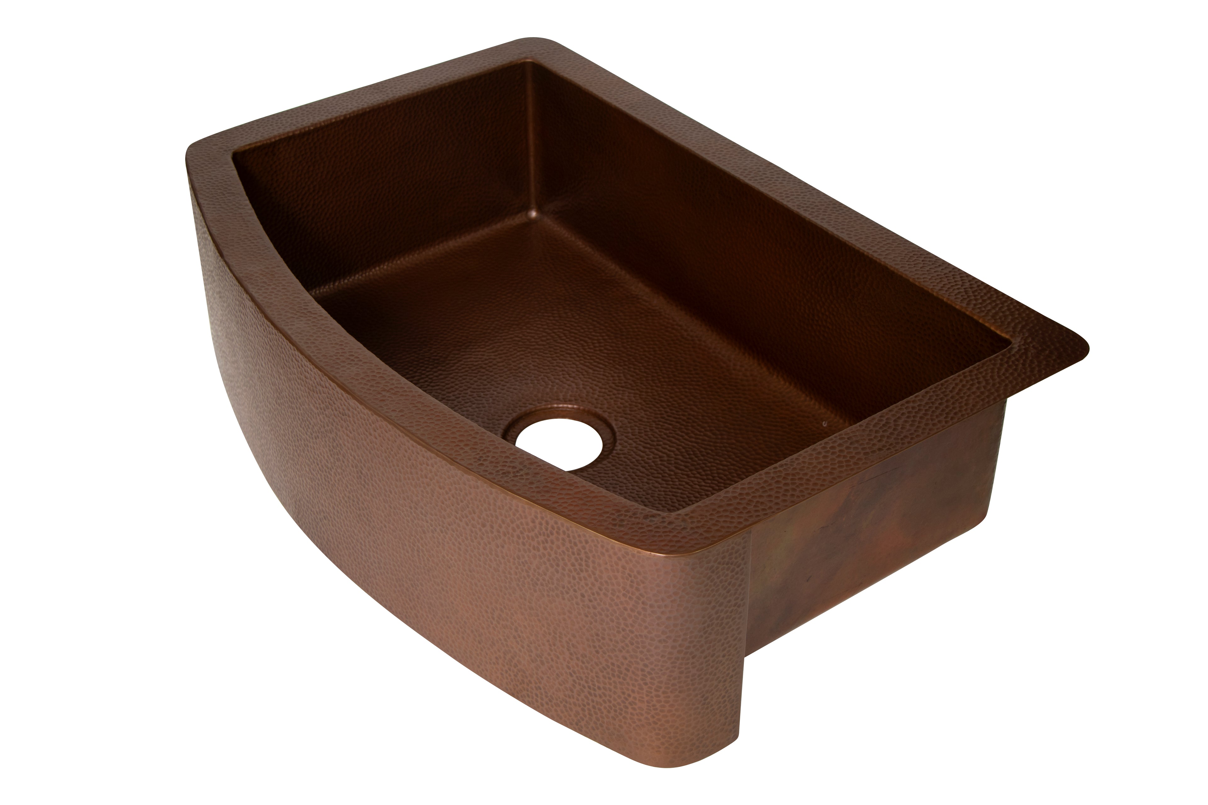 33" Farmhouse Single Well Plain Round Apron Hammered Copper Kitchen Sink