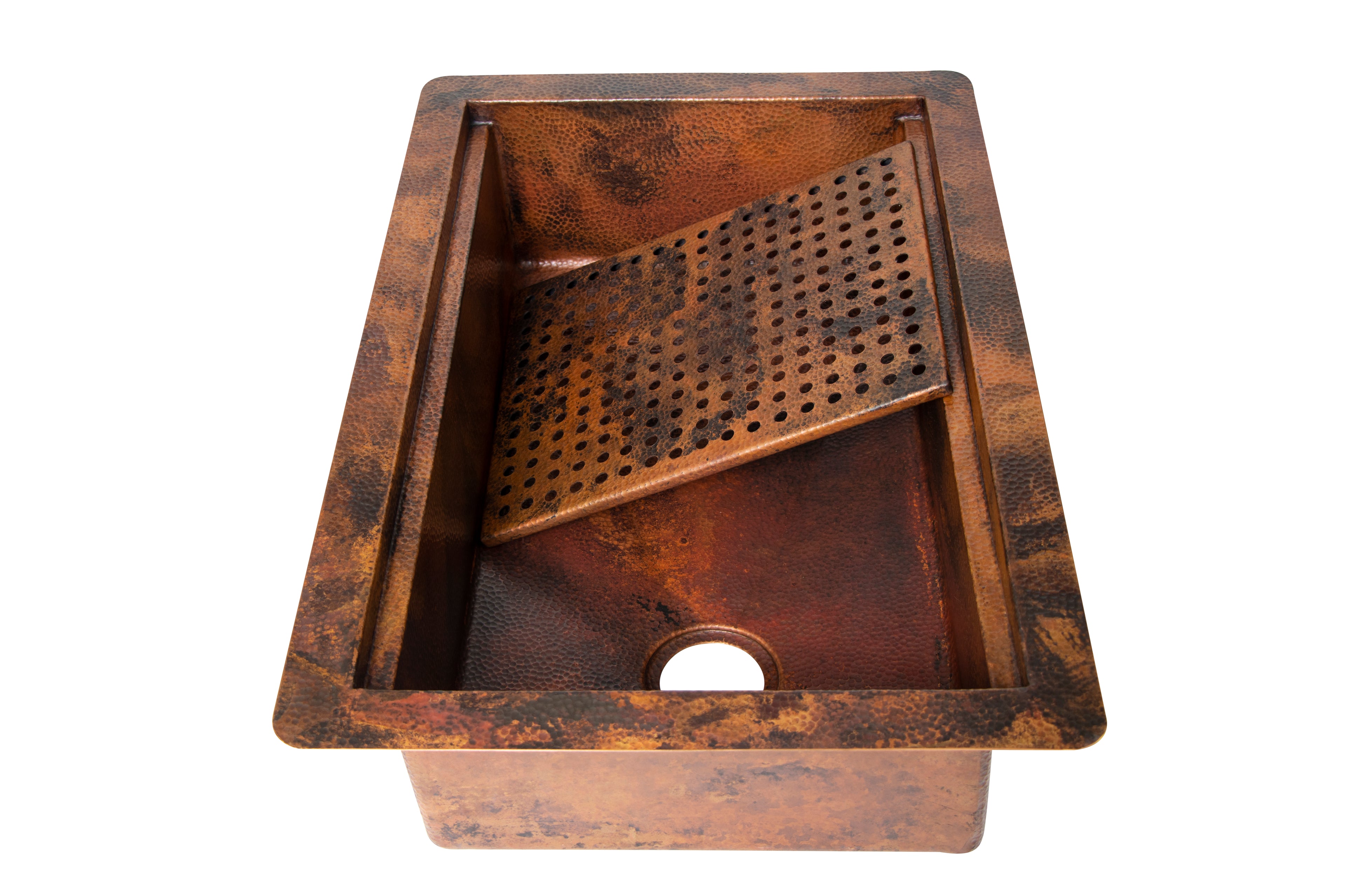 33" Drop-in Single Well Hammered Copper Kitchen Sink with Removable Grill