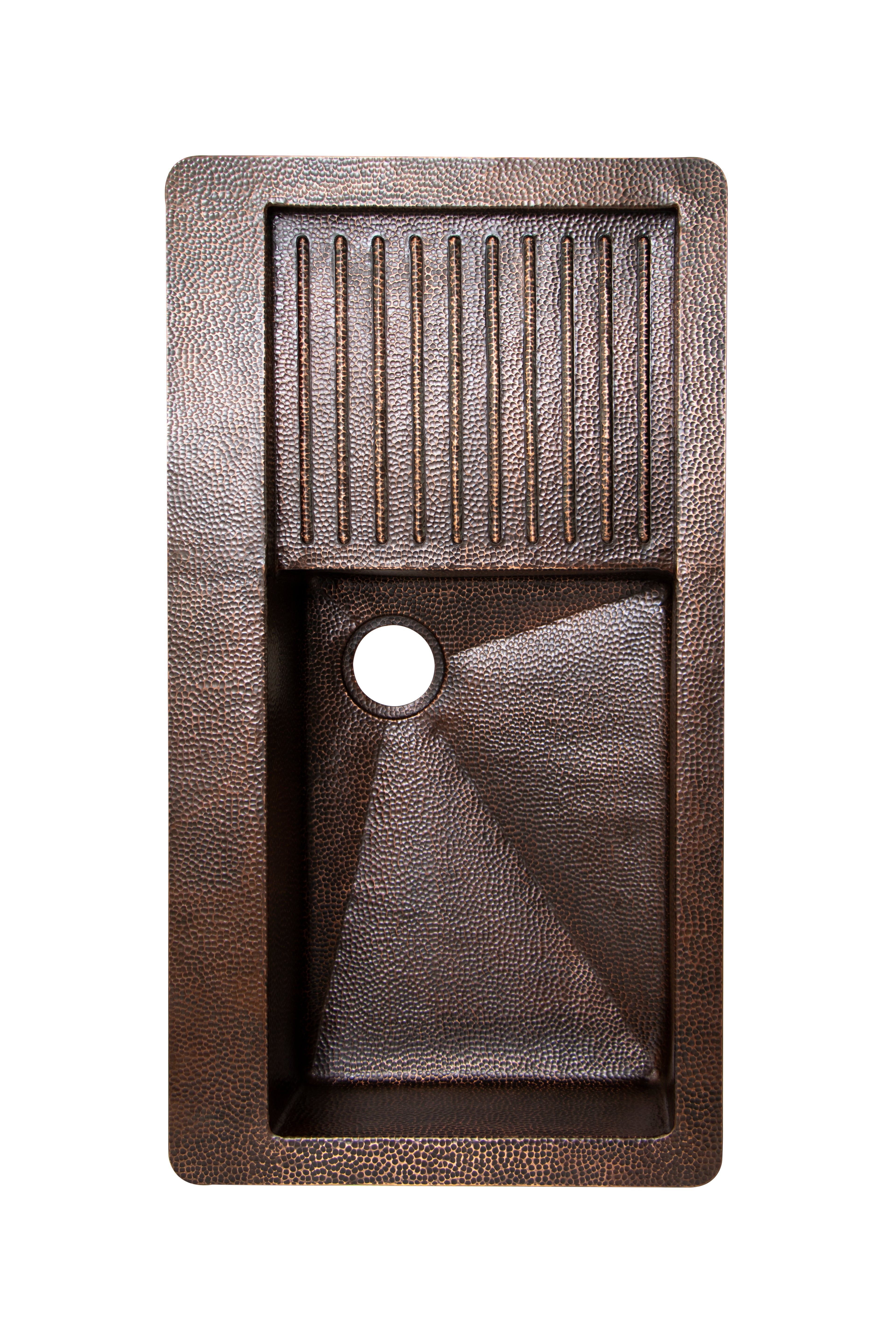 40" Drop-in Single Well Hammered Copper Kitchen Sink with Wringer on Right Side