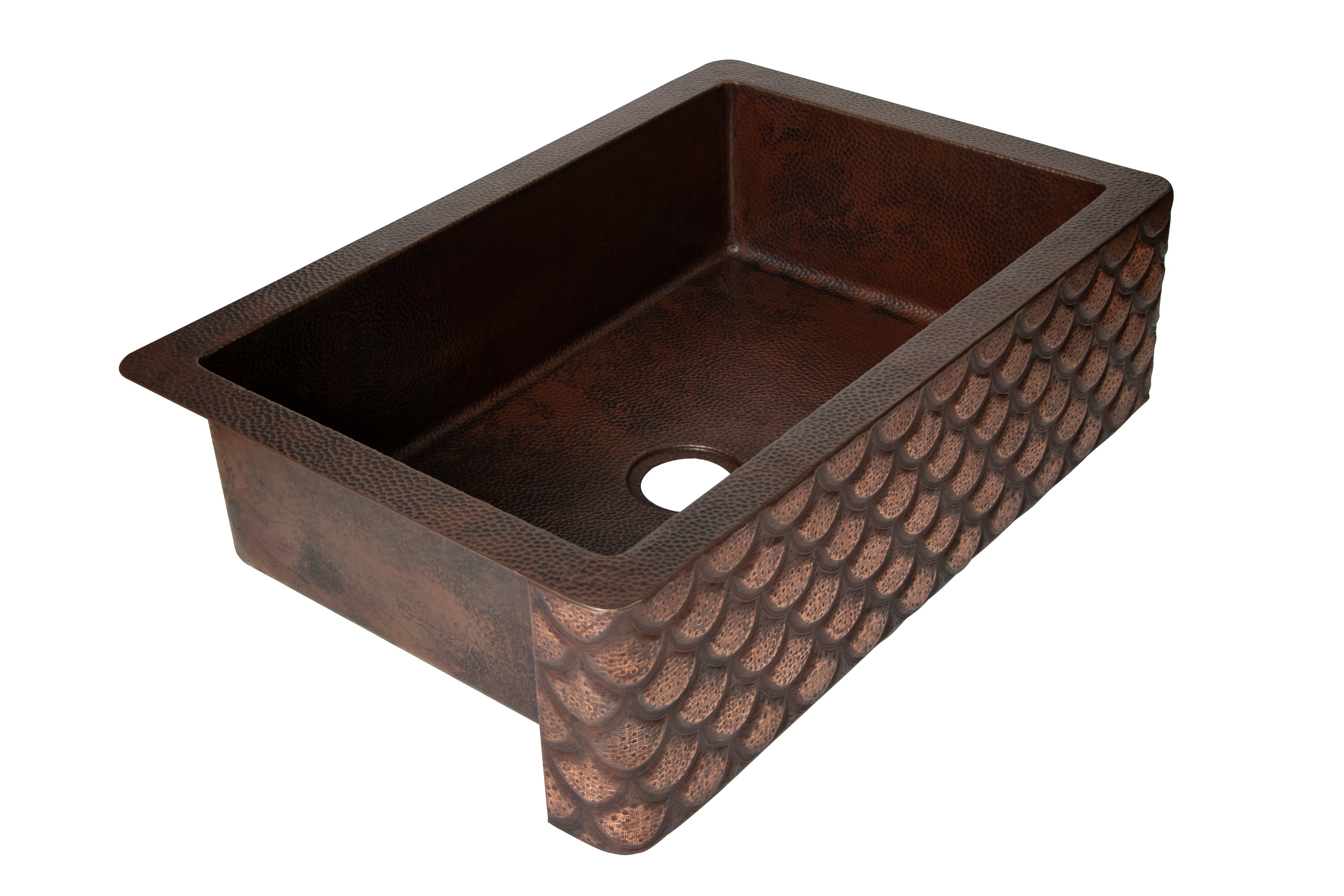 33" Farmhouse Single Well Squama Design Straight Apron Hammered Copper Kitchen Sink