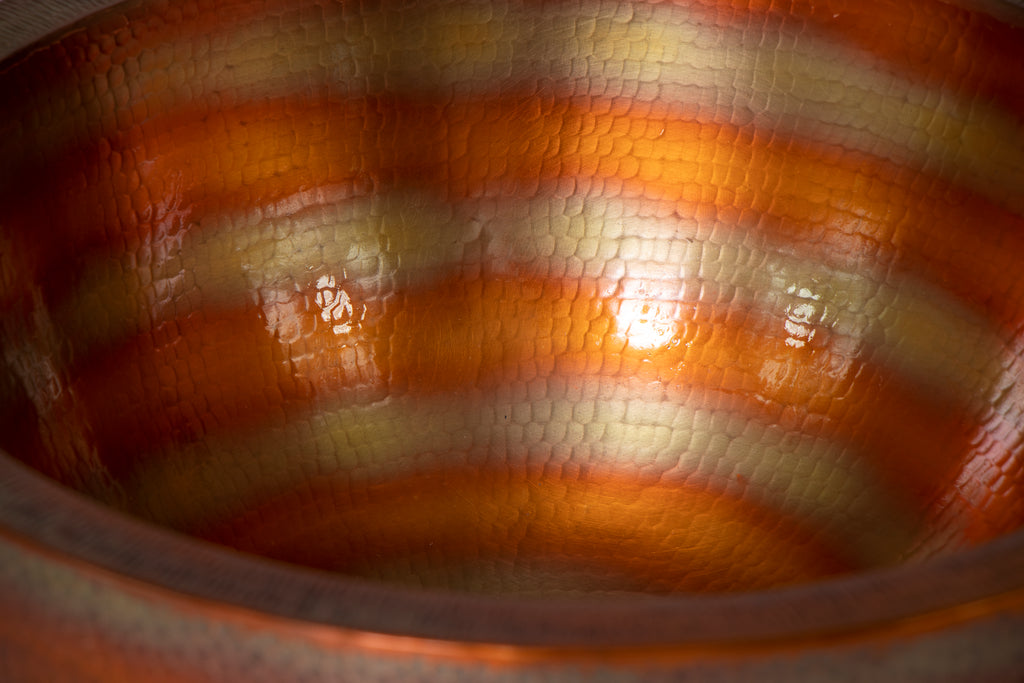 17" Round Apron Hammered Copper Bathroom Sink