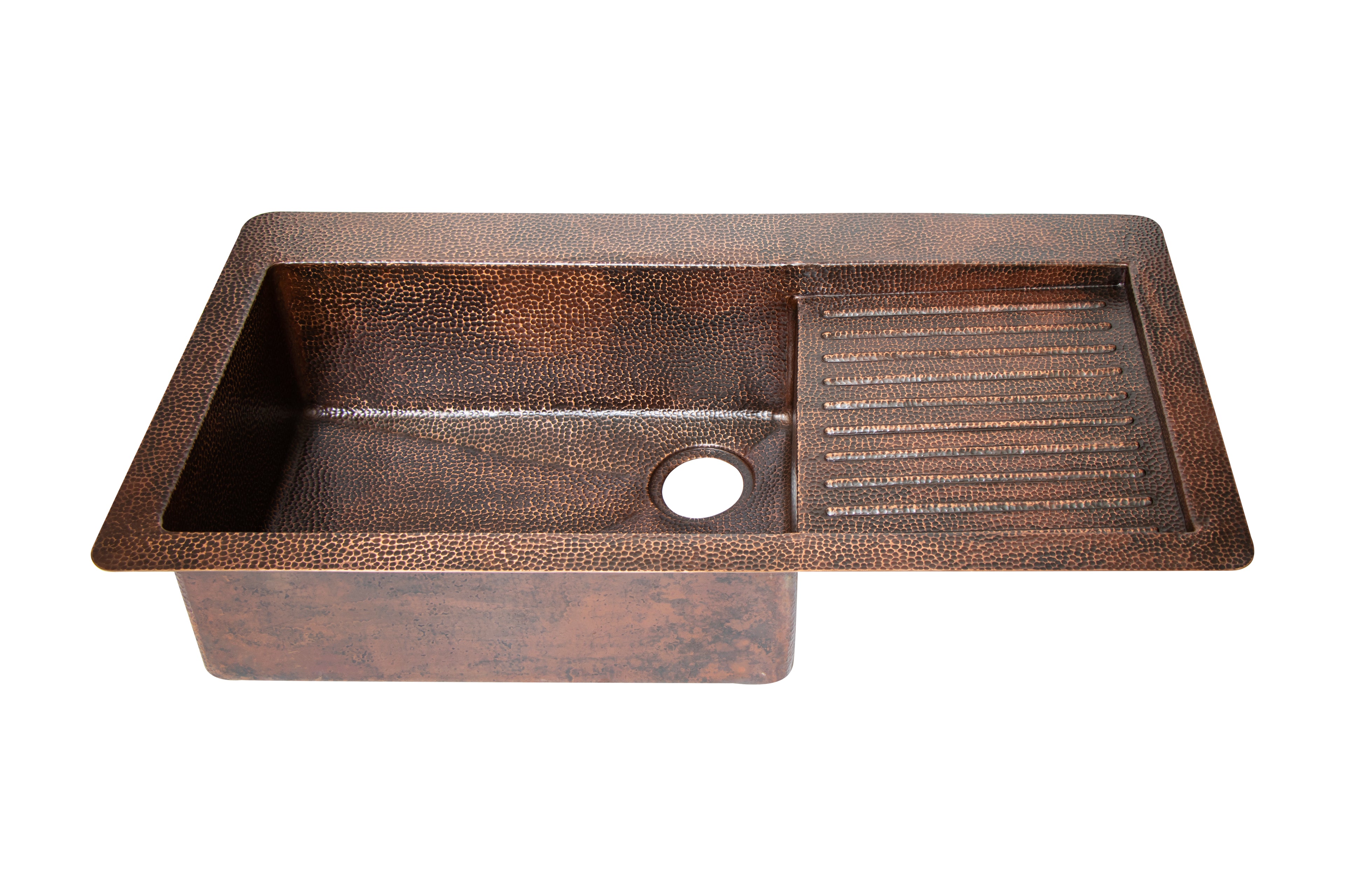 40" Drop-in Single Well Hammered Copper Kitchen Sink with Wringer on Right Side
