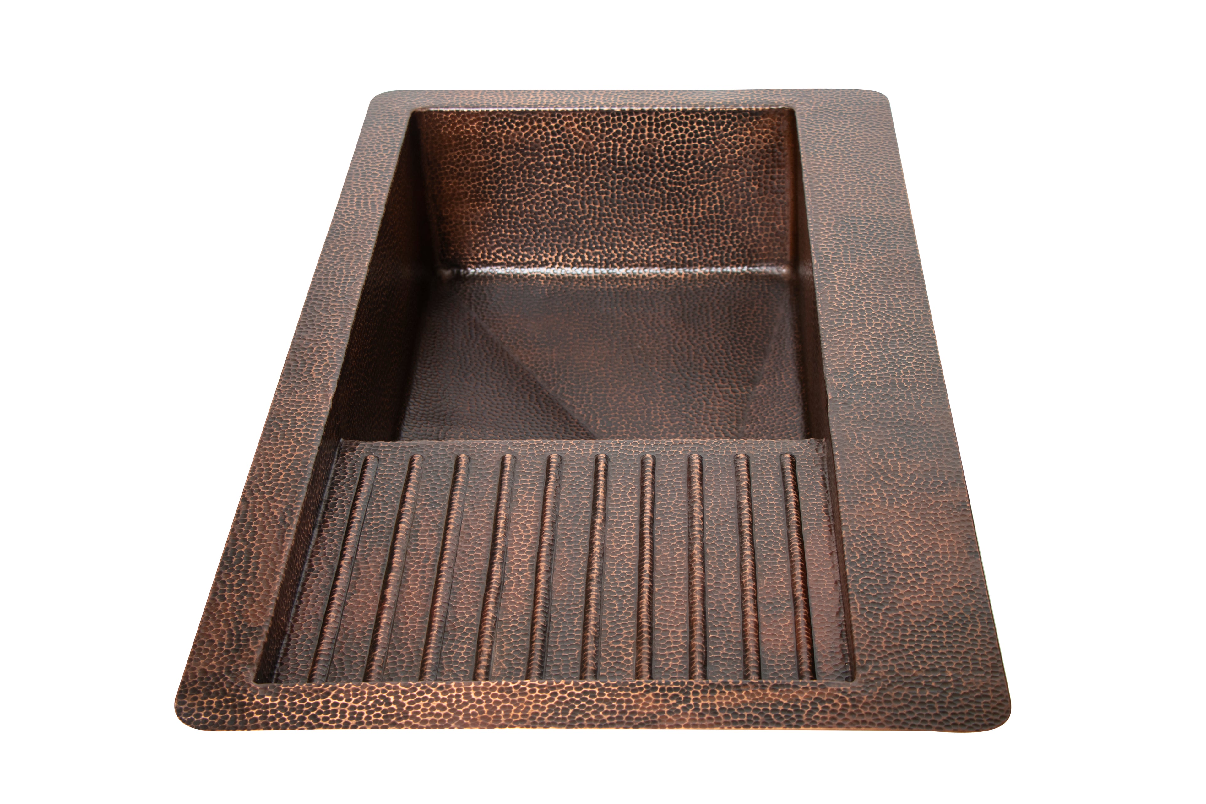 40" Drop-in Single Well Hammered Copper Kitchen Sink with Wringer on Right Side
