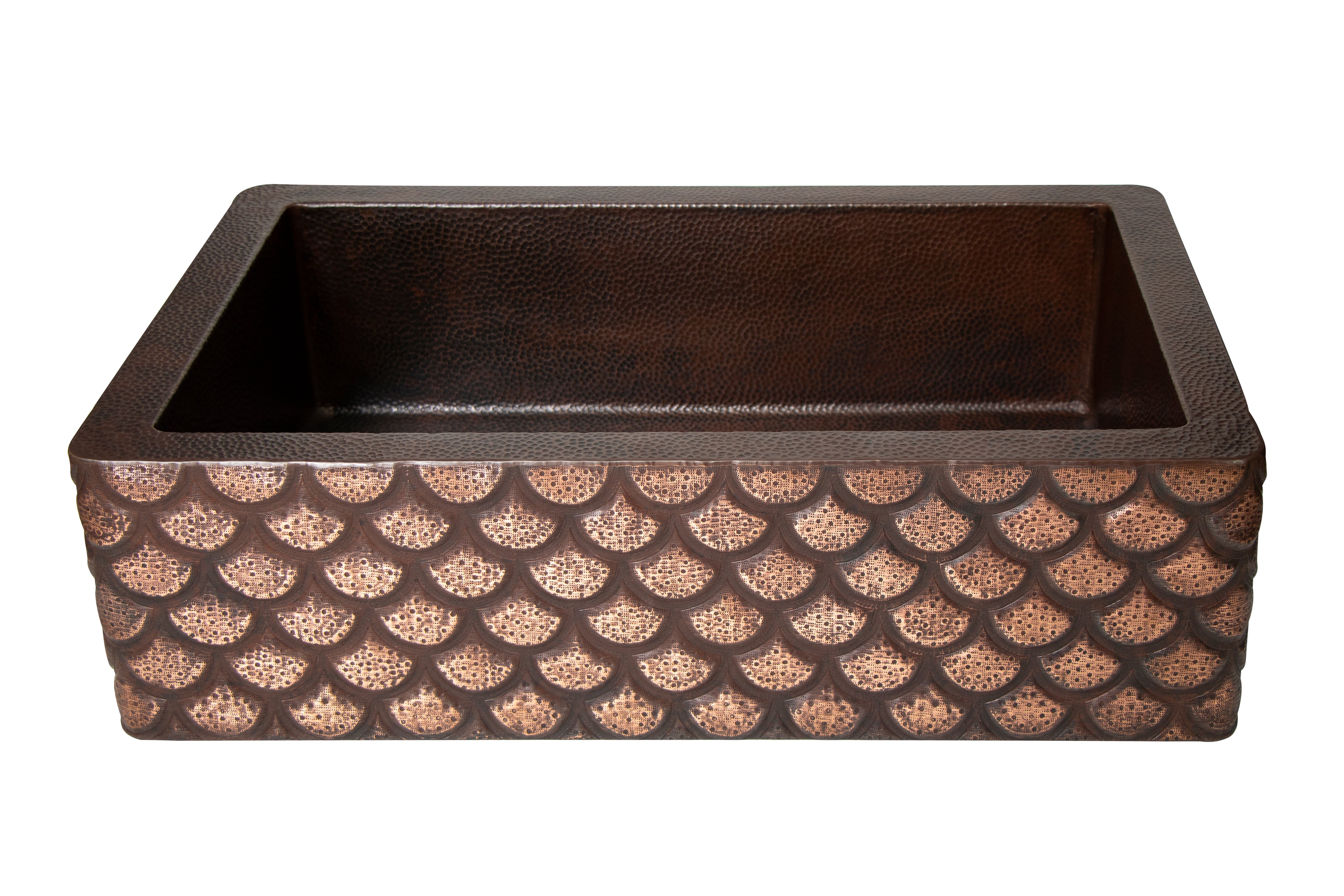 33" Farmhouse Single Well Squama Design Straight Apron Hammered Copper Kitchen Sink